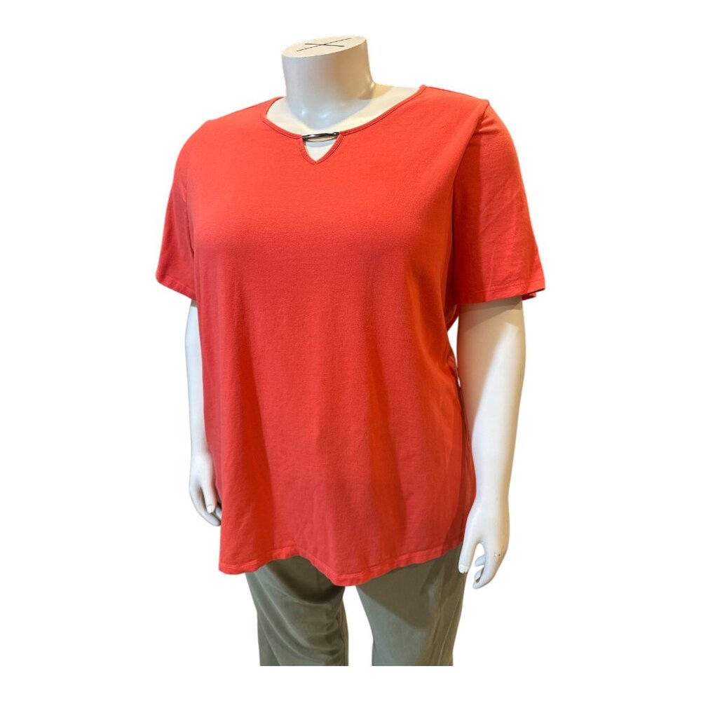 Catherines Suprema Collection Coral Key Hole Short Sleeve Top Women's 2X 22/24W